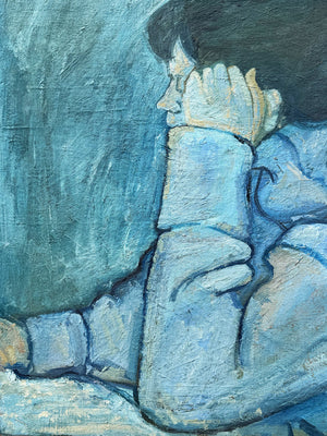 Large Mid-Century Modern Expressionist Female Portrait Oil Painting c.1960s