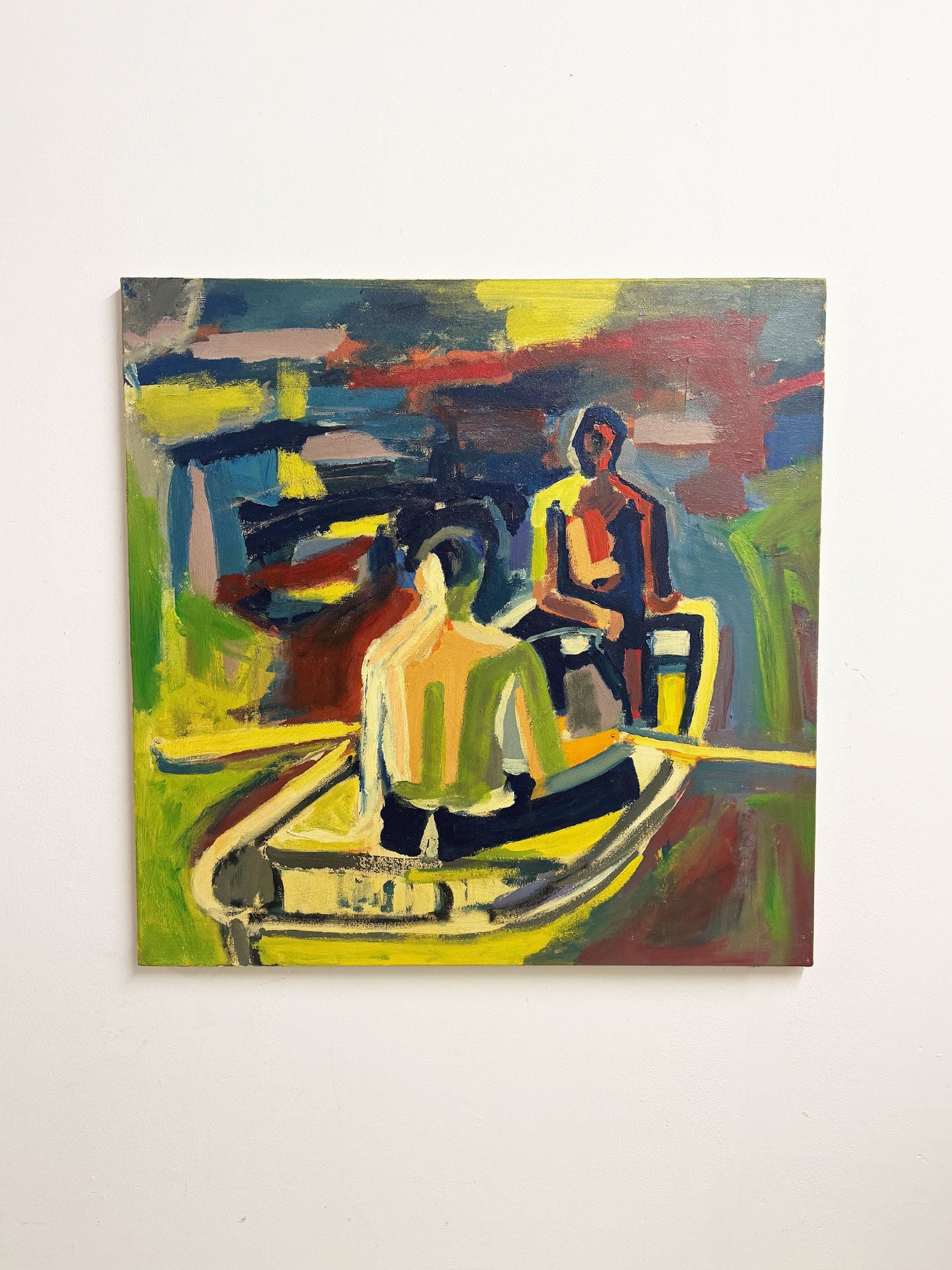 Large Figurative Boat Scene in the Style of David Park – Expressionist Oil Painting