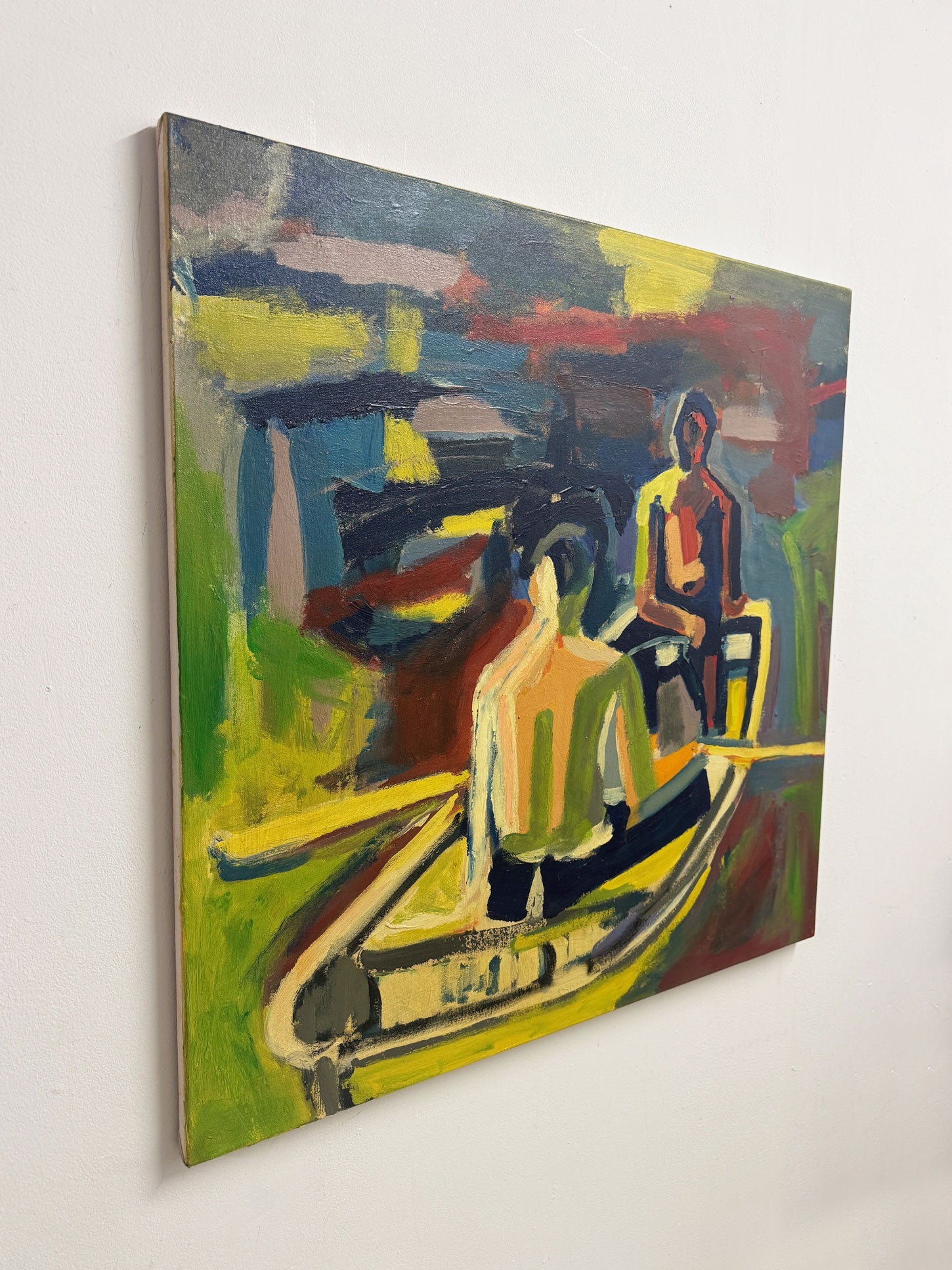 Large Figurative Boat Scene in the Style of David Park – Expressionist Oil Painting