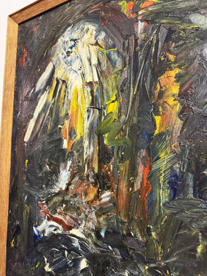 Mid-Century Abstract Oil Painting Textured Expressionist Modernist Artwork Framed