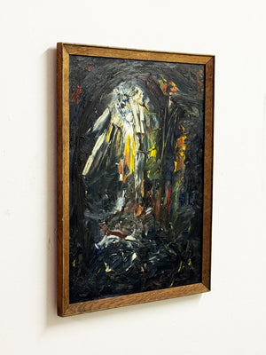 Mid-Century Abstract Oil Painting Textured Expressionist Modernist Artwork Framed