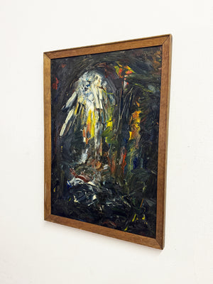 Mid-Century Abstract Oil Painting Textured Expressionist Modernist Artwork Framed