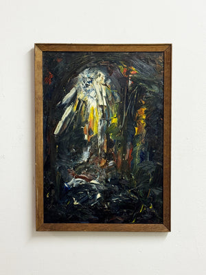 Mid-Century Abstract Oil Painting Textured Expressionist Modernist Artwork Framed