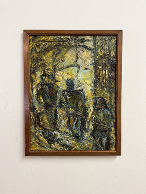 Mid-Century Abstract Impasto Oil Painting Textured Oil on Board Framed
