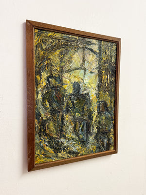 Mid-Century Abstract Impasto Oil Painting Textured Oil on Board Framed