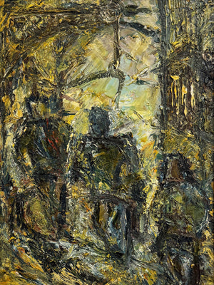 Mid-Century Abstract Impasto Oil Painting Textured Oil on Board Framed