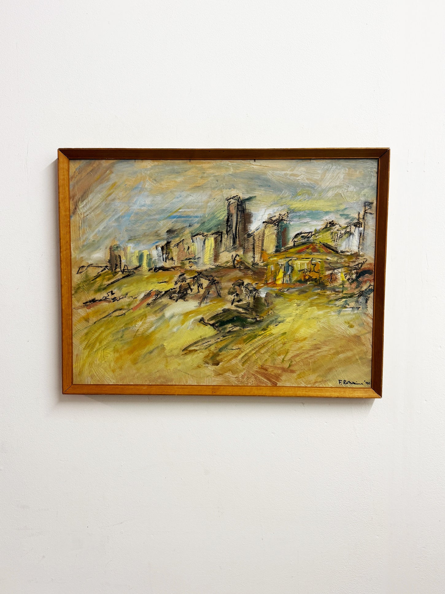 Mid-century Style Expressionist Coastal Fairground Oil Painting Signed F. Robbins