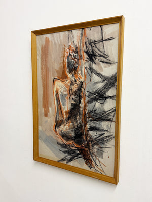 Felix Robbins - Large Abstract Nude Sketch, Mixed Media Drawing