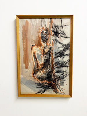 Felix Robbins - Large Abstract Nude Sketch, Mixed Media Drawing