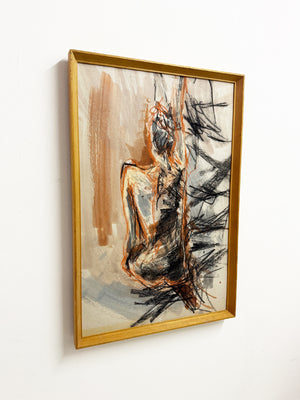Felix Robbins - Large Abstract Nude Sketch, Mixed Media Drawing