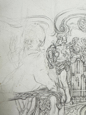 Keith Banks Original Vintage Fairground Carousel Pencil Drawing Study
