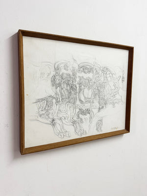 Keith Banks Original Vintage Fairground Carousel Pencil Drawing Study