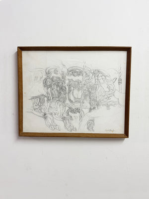 Keith Banks Original Vintage Fairground Carousel Pencil Drawing Study