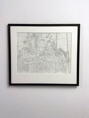 Mid-Century Pair of Signed Keith Banks Fairground Carousel Pencil Drawings