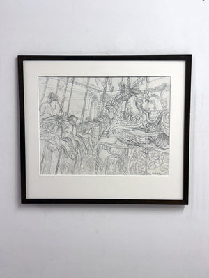 Mid-Century Pair of Signed Keith Banks Fairground Carousel Pencil Drawings