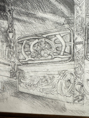 Keith Banks Original Fairground Waltzer Pencil Drawing c.1970s-1980s