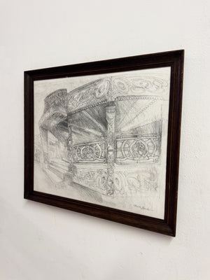 Keith Banks Original Fairground Waltzer Pencil Drawing c.1970s-1980s