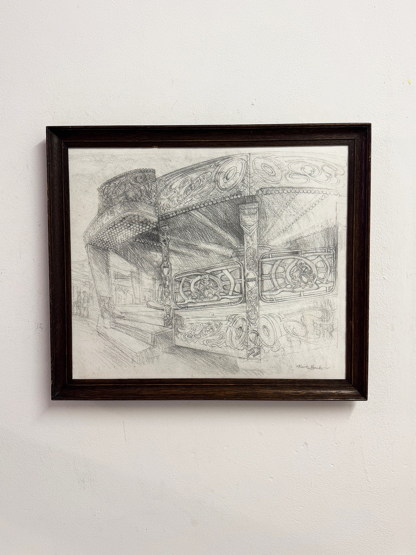 Keith Banks Original Fairground Waltzer Pencil Drawing c.1970s-1980s