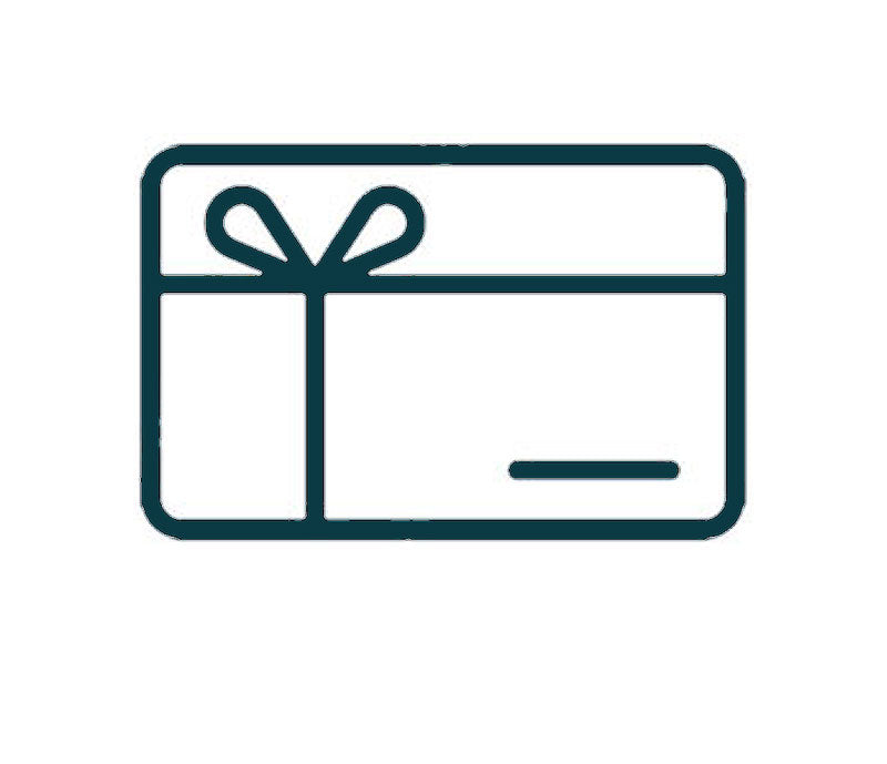Gift card icon with a blue outline on a white background