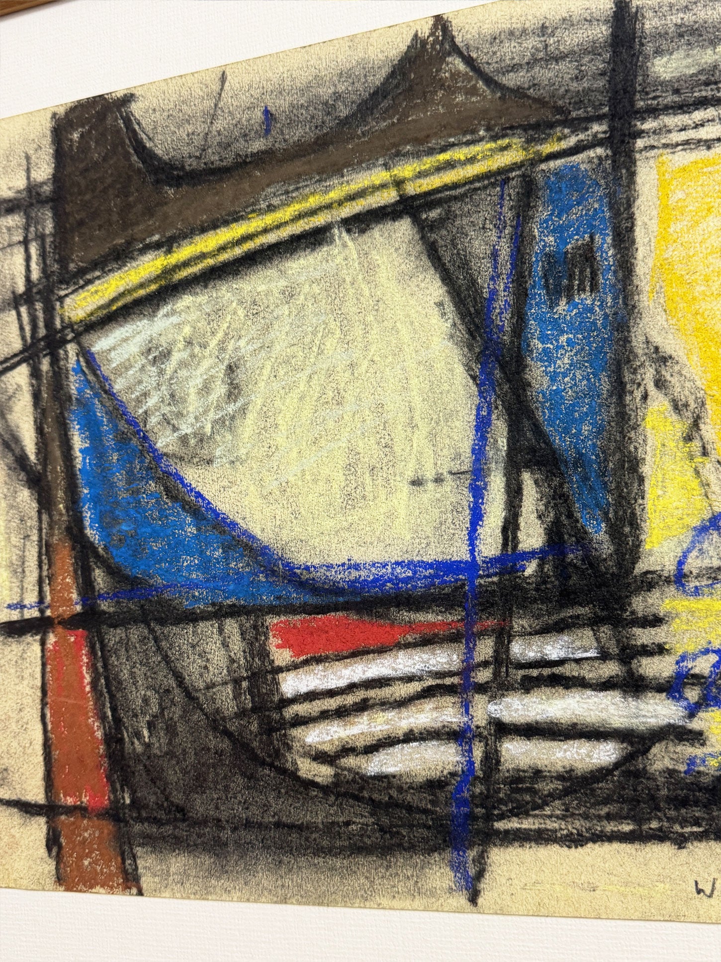 Martin Walton Modernist Abstract Pastel Drawing, Signed and Dated