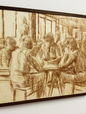 Mid-Century Vintage Figurative Sepia Drawing