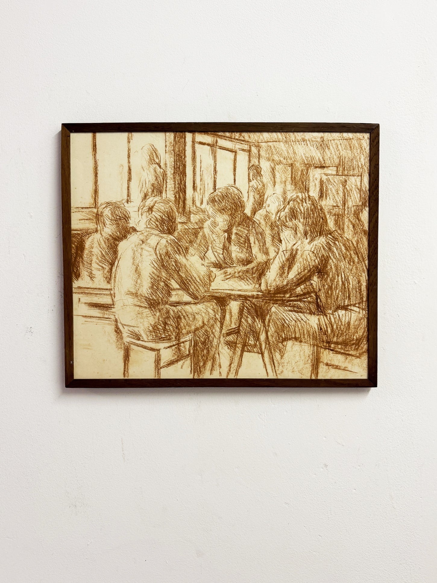 Mid-Century Vintage Figurative Sepia Drawing
