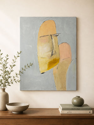 Large Mid-Century Abstract Signed Portrait Canvas Painting