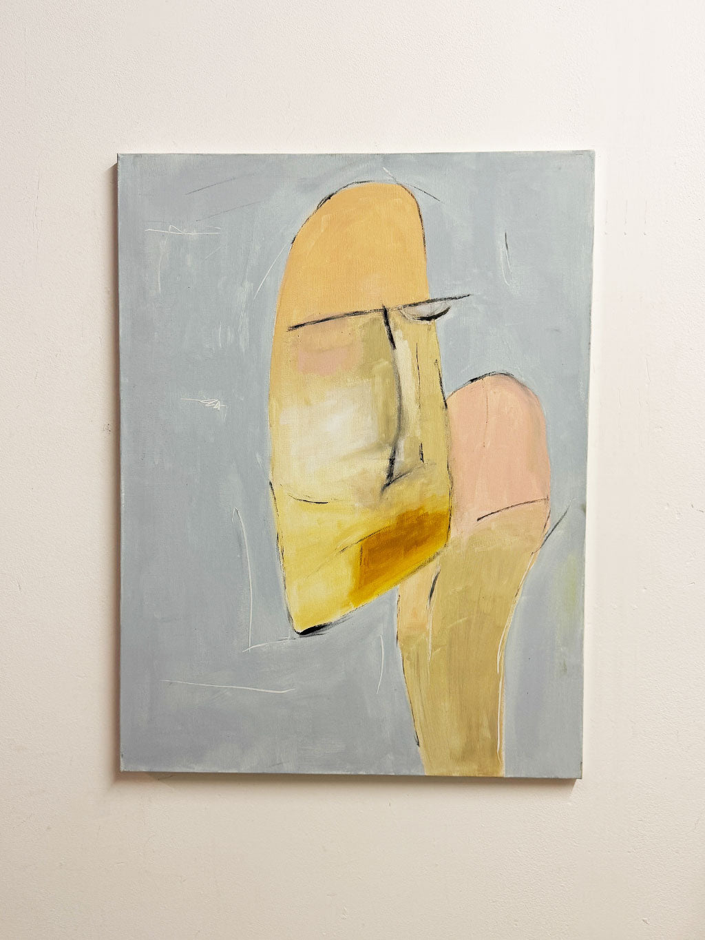 Large Mid-Century Abstract Signed Portrait Canvas Painting