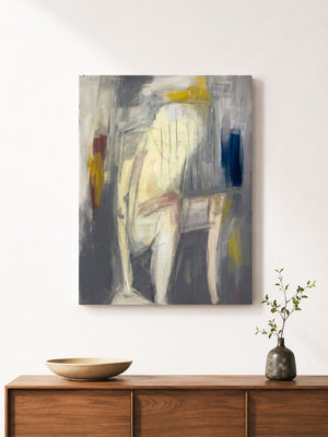 Large Mid-Century Abstract Figurative Signed Painting on Canvas