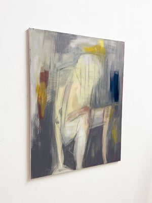 Large Mid-Century Abstract Figurative Signed Painting on Canvas