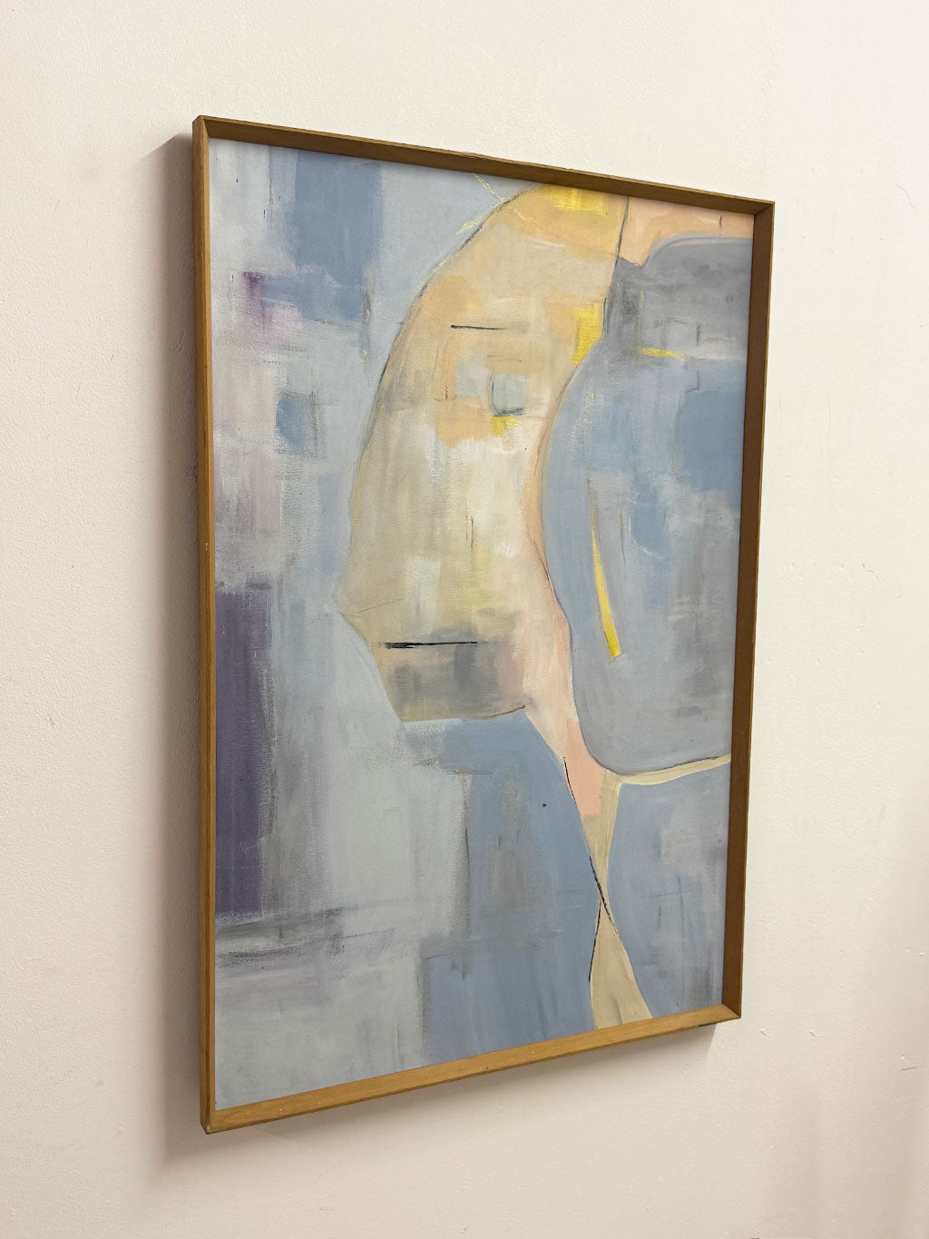 Large Mid-Century Signed Abstract Portrait Painting in Blue Tones