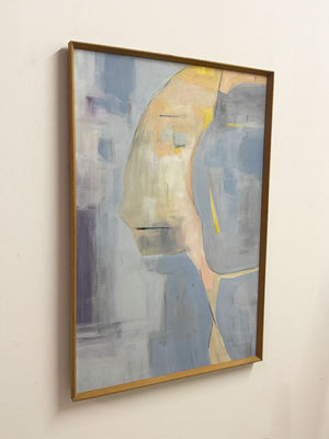 Large Mid-Century Signed Abstract Portrait Painting in Blue Tones
