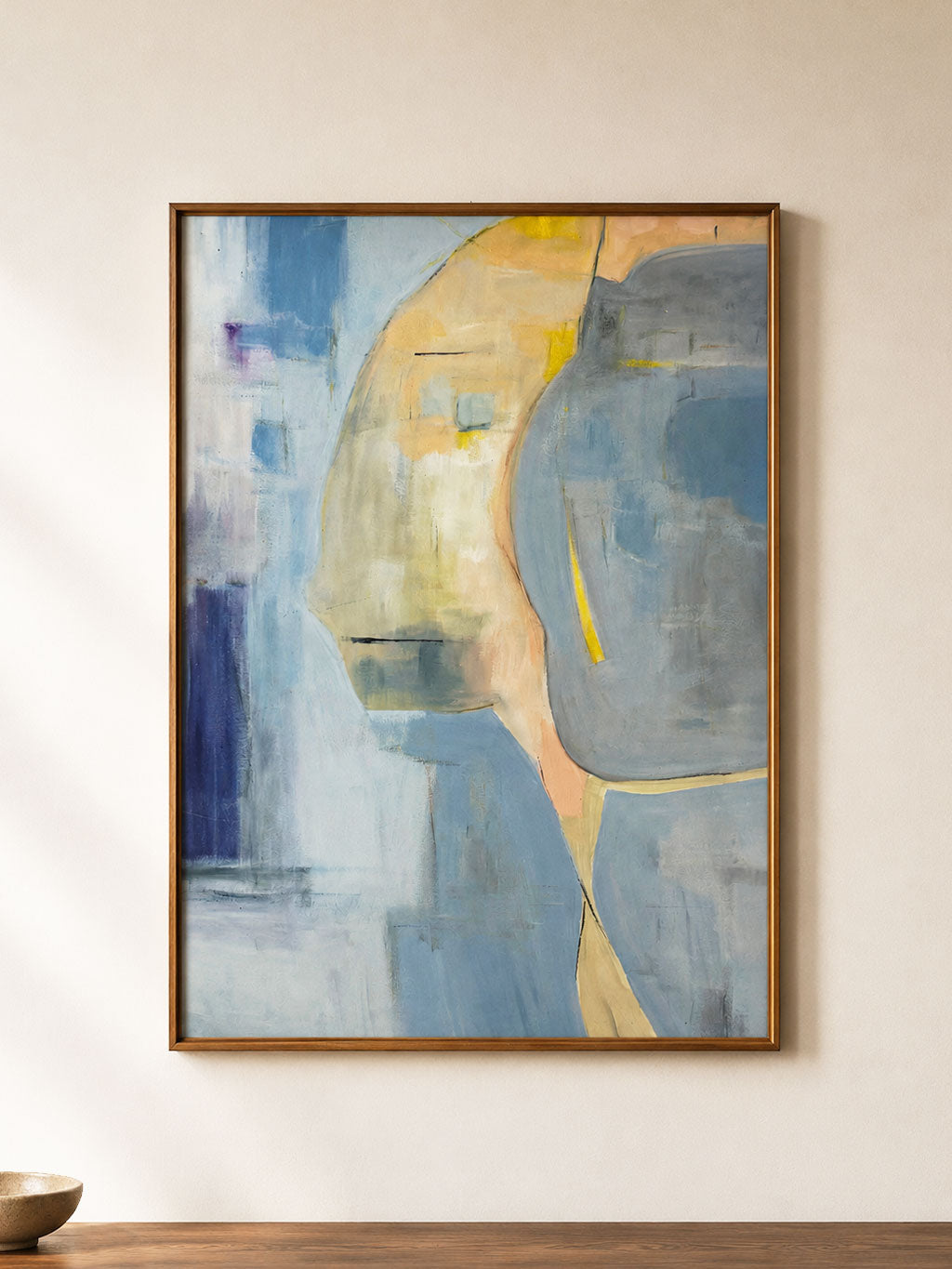 Large Mid-Century Signed Abstract Portrait Painting in Blue Tones
