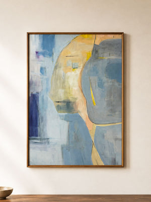 Large Mid-Century Signed Abstract Portrait Painting in Blue Tones