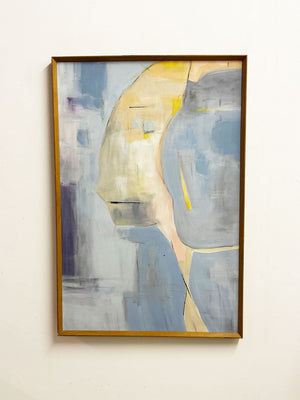 Large Mid-Century Signed Abstract Portrait Painting in Blue Tones