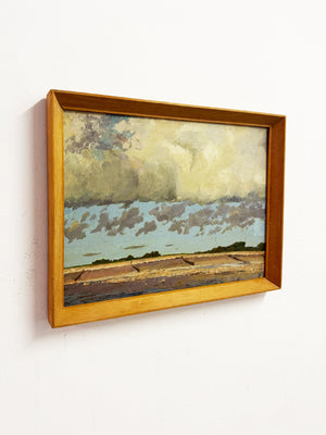 Mid-Century Vintage Coastal Landscape Oil Painting