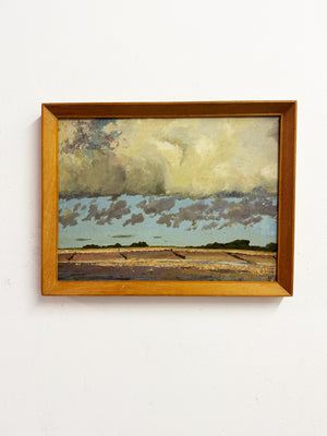 Mid-Century Vintage Coastal Landscape Oil Painting