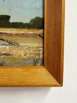 Mid-Century Vintage Coastal Landscape Oil Painting