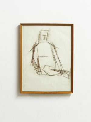 Scandinavian School, Mid-Century Cubist Figurative Study Drawing