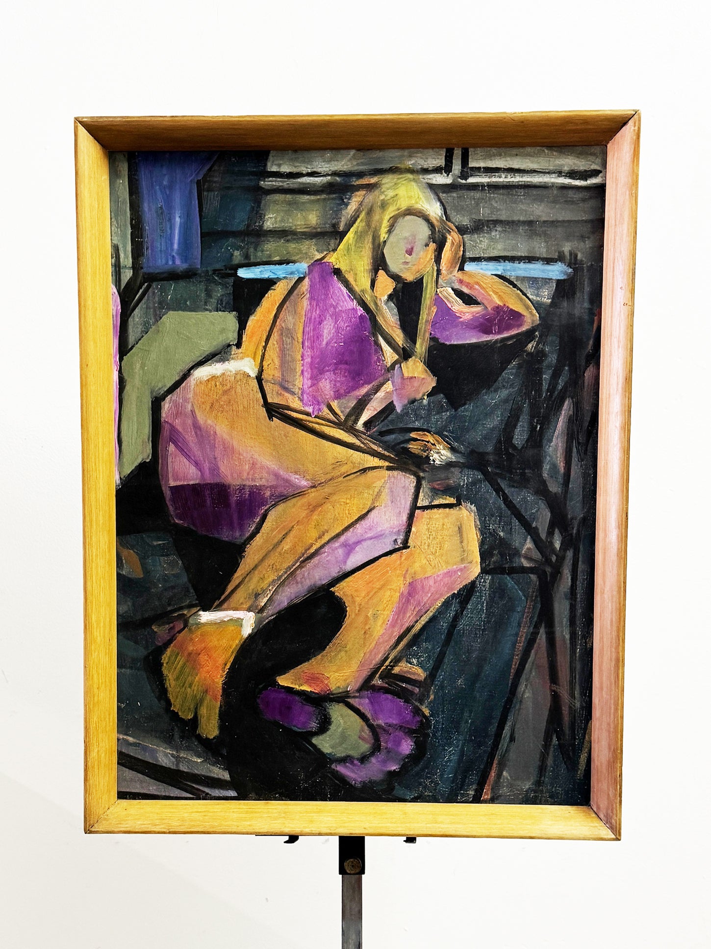 Mid-Century Modern Cubist Seated Female Figure Oil Painting, British School, c.1960s