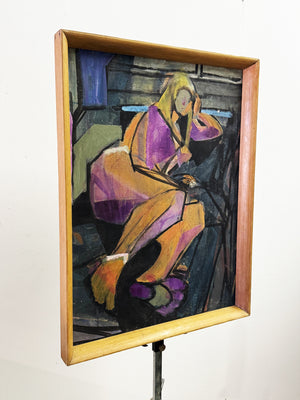Mid-Century Modern Cubist Seated Female Figure Oil Painting, British School, c.1960s