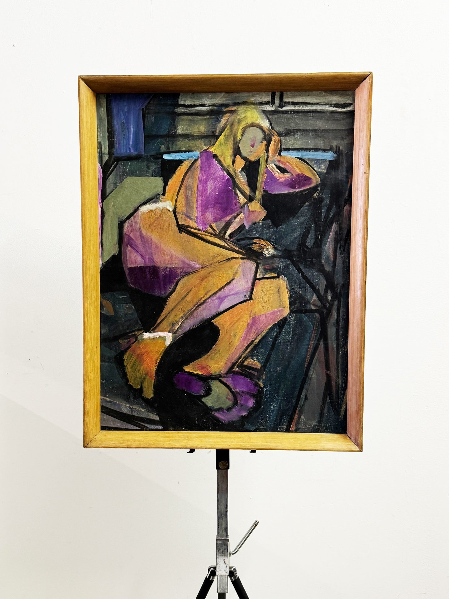 Mid-Century Modern Cubist Seated Female Figure Oil Painting, British School, c.1960s