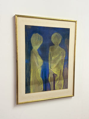 David Sykes 1970s Mid-Century Figural Abstract Painting