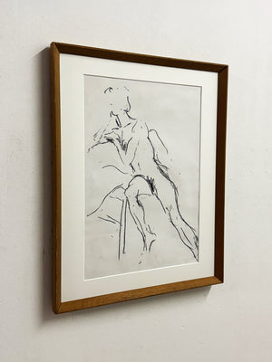 1970s Modernist Abstract Nude Figure Study Drawing