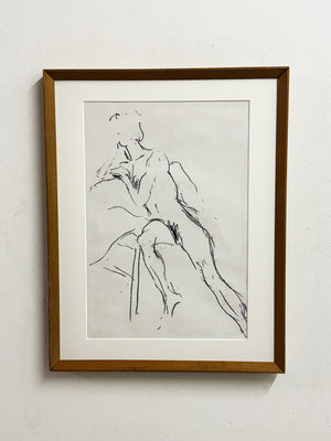 1970s Modernist Abstract Nude Figure Study Drawing