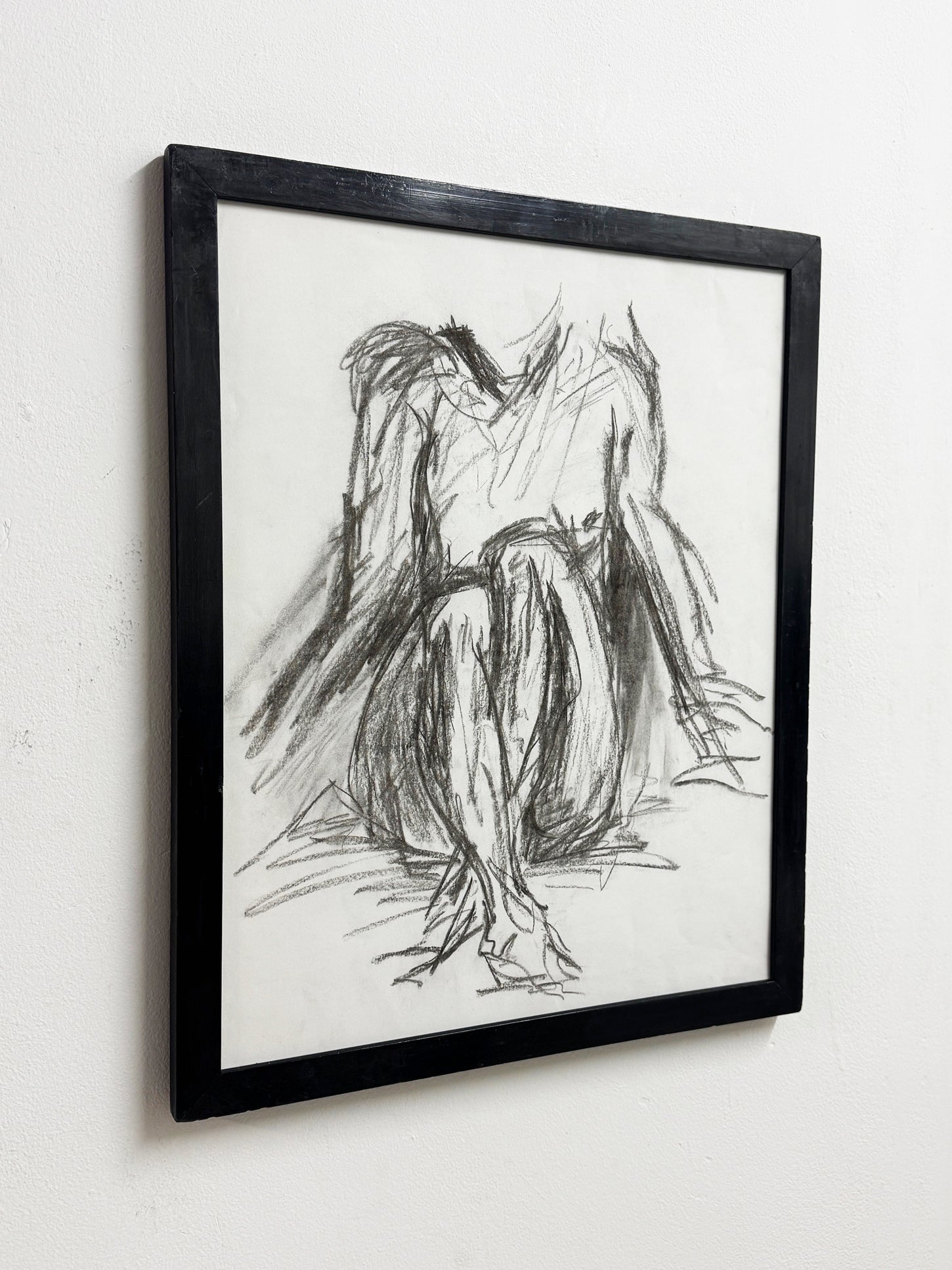 Mid-Century Expressionist Nude Figure Charcoal Study Drawing