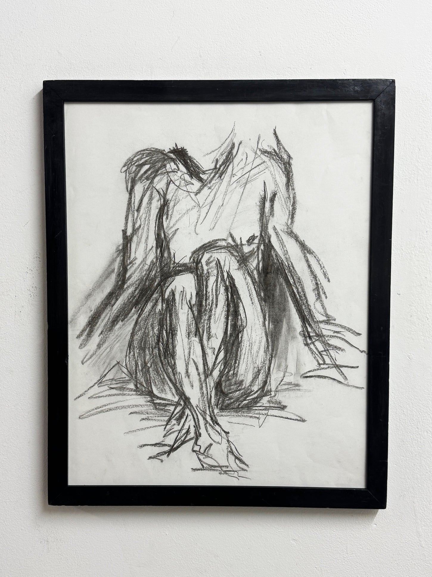 Mid-Century Expressionist Nude Figure Charcoal Study Drawing