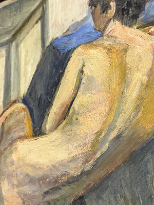 Mid-Century Modernist Reclining Nude Oil Painting