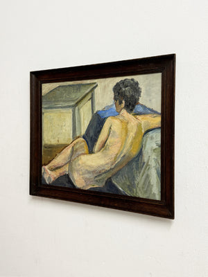 Mid-Century Modernist Reclining Nude Oil Painting