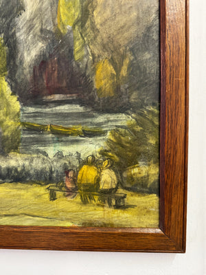 Mid-Century British Park Scene Oil Painting, Owen Rowley